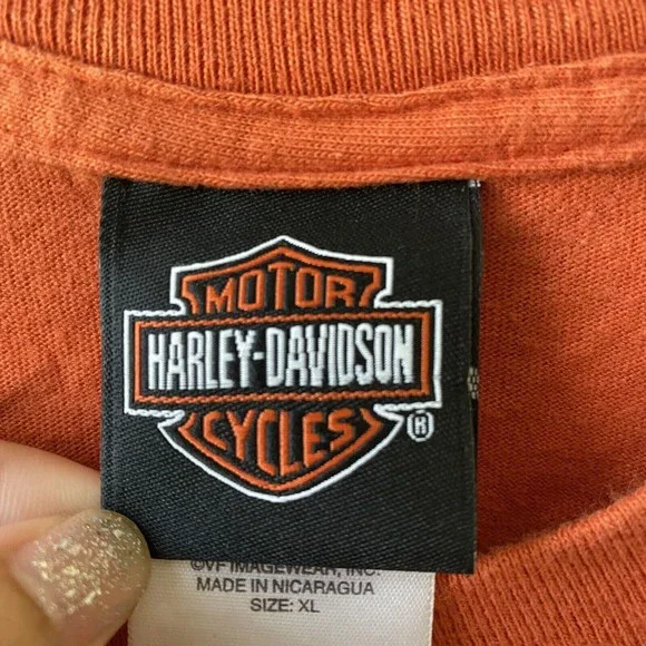 Harley Davidson Mens Shirt Size XL Graphic Motorcycle Short Sleeve Orange - Picture 5 of 6